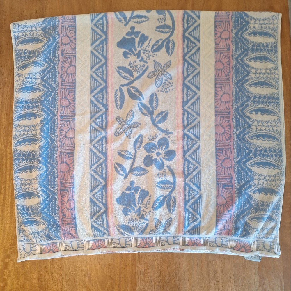 VTG 80s Cecil Saydah Aztec Tropical Beach Towel 100% Cotton Made In USA